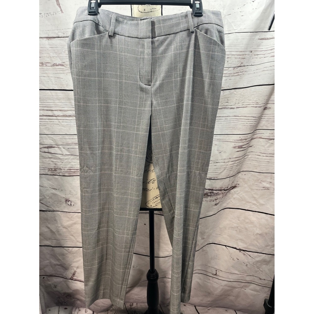 Talbots Hampshire Ankle Pants Womens 10 Grey Pink Glen Plaid Straight Leg Dress